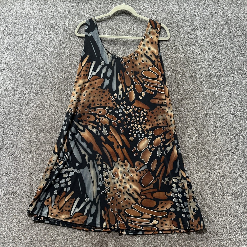 Pretty Woman Vintage Abstract Butterfly Print Tank Dress XL Brown Black Made USA